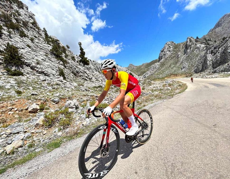 China Glory Cycling riders training in the mountains near Alanya, Turkey